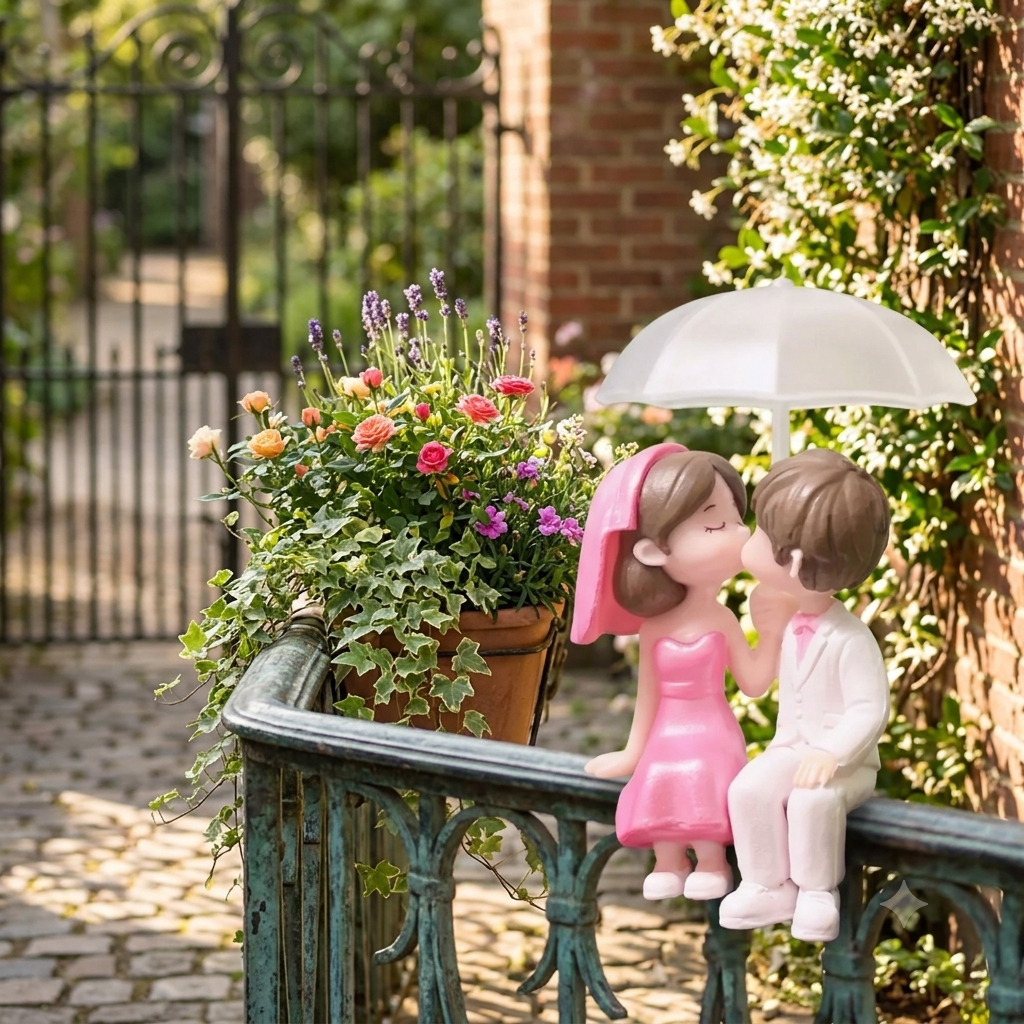 Romantic Couple Under Umbrella Love Figurine - Image 4