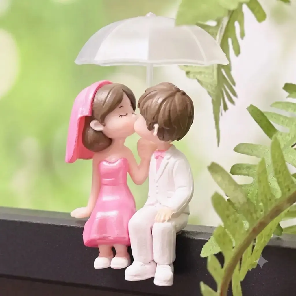 Romantic Couple Under Umbrella Love Figurine